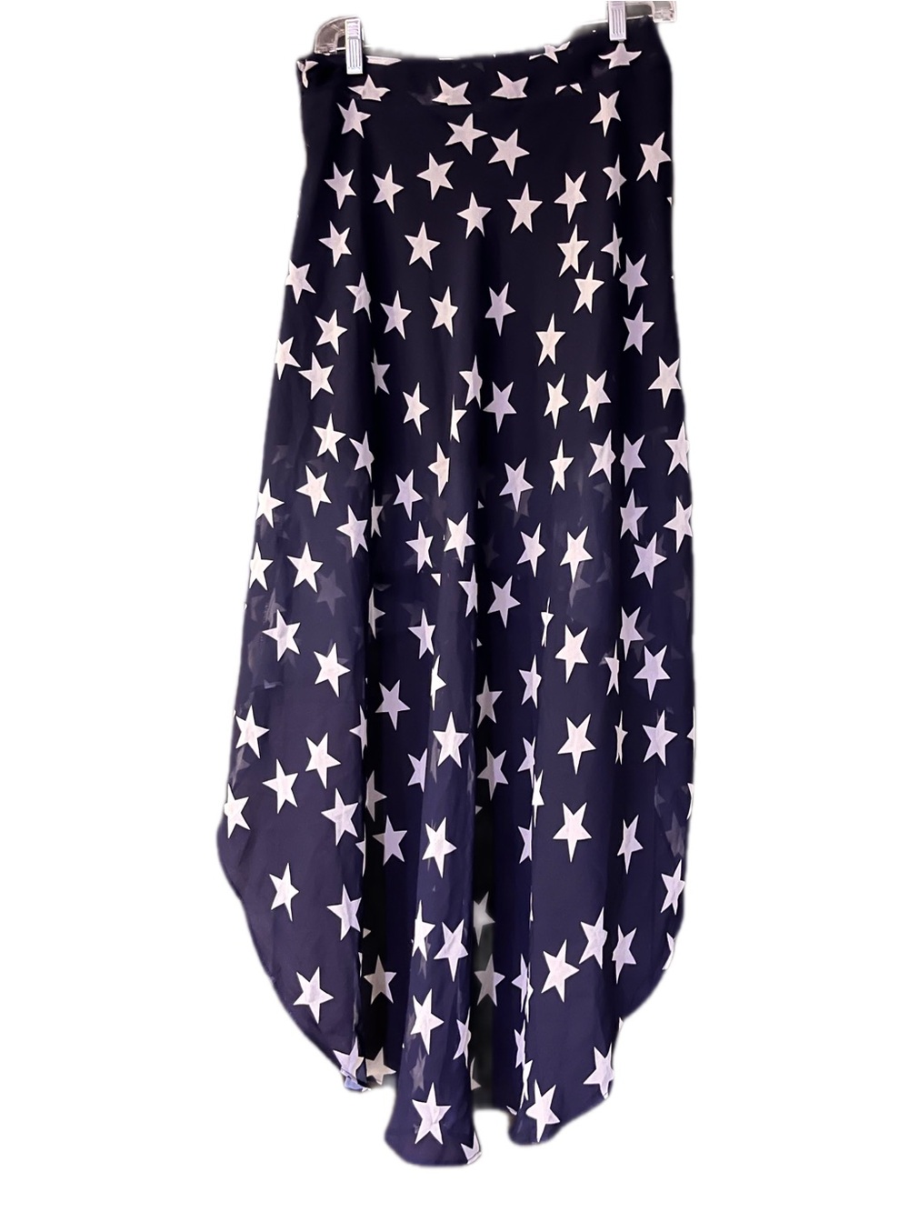 Navy Blue Stars Print Sheer High Low Skirt Forever 21 Size Medium - Picture 3 of 7